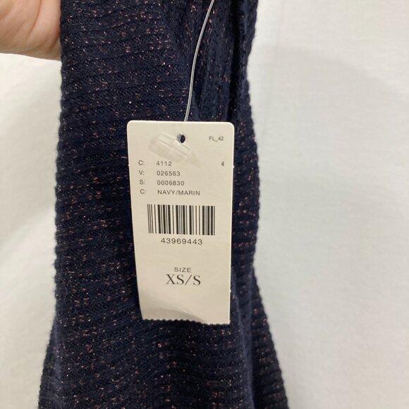 New Anthropologie Postmark XS/S Navy Metallic Cowl neck Relaxed Ruffle Sweater - Picture 3 of 11